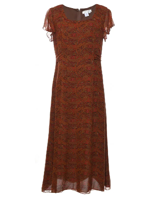 100% Silk Paisley Pattern Maxi Dress - M Comfortable Casual Maxi Dress