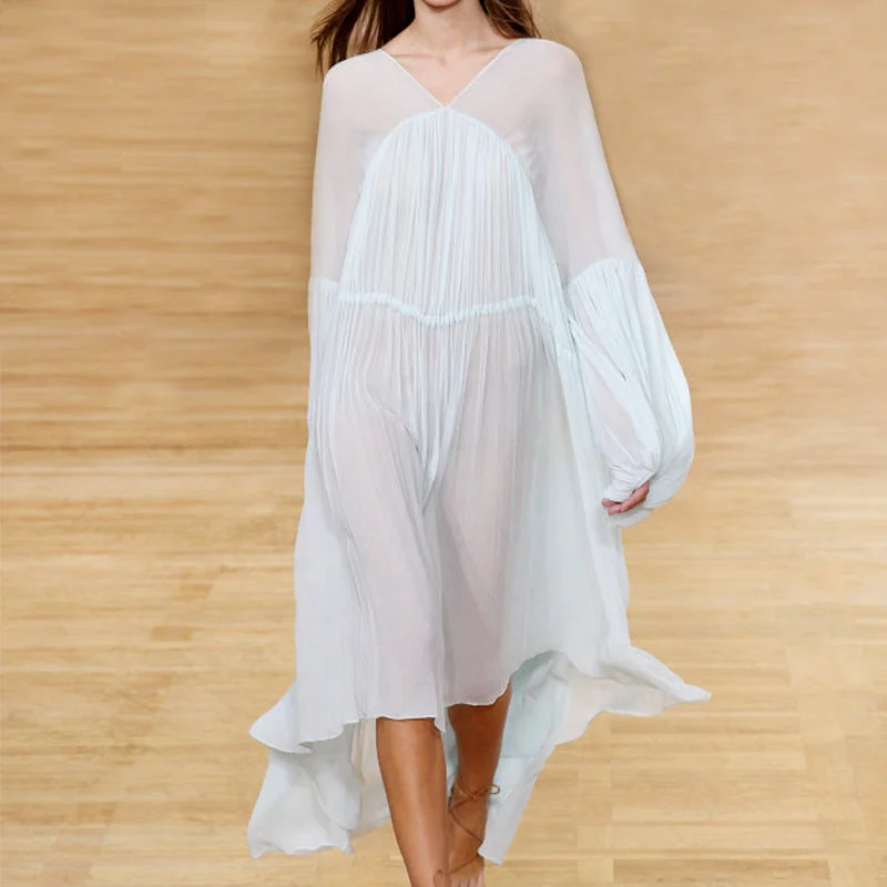 100% SILK Yidora womens Brand Design Runway fashion oversized elegant sexy v-neck pleated Maxi dress with Long Bell Sleeved Elegant Maxi Dress with Belt 100% SILK Yidora womens Brand Design Runway fashion oversized elegant sexy v-neck pleated Maxi dress with Long Bell Sleeved Elegant Maxi Dress with Belt