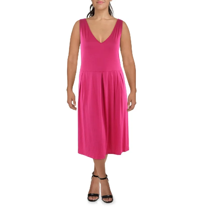 24seven Comfort Apparel Womens Plus V-Neck Sleeveless Midi Dress