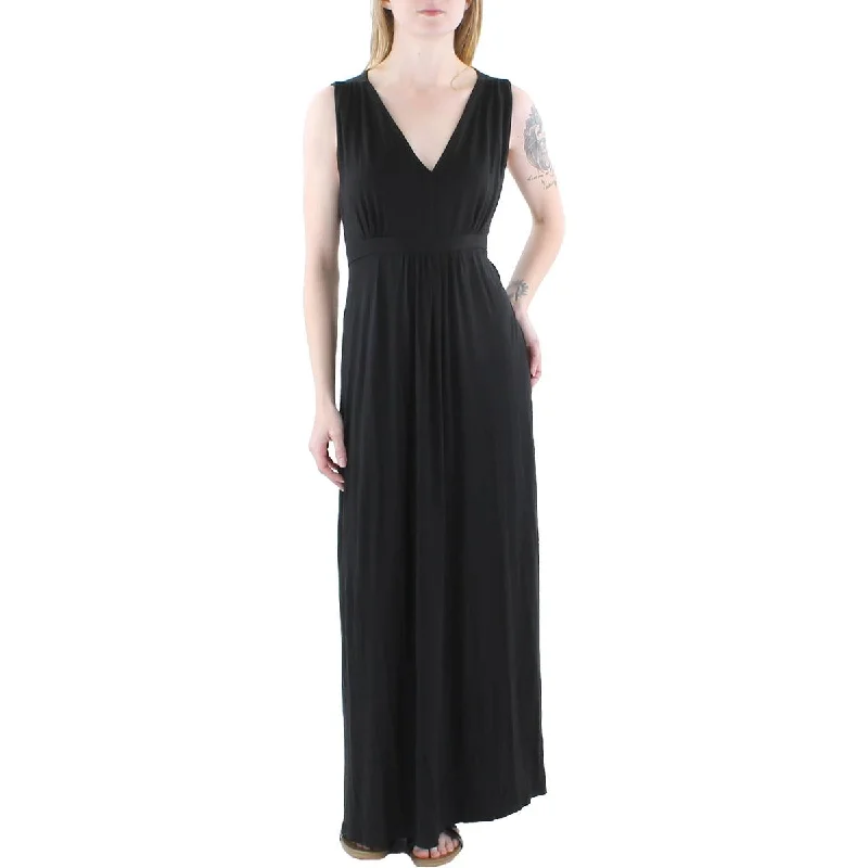 24seven Comfort Apparel Womens Solid V Neck Midi Dress