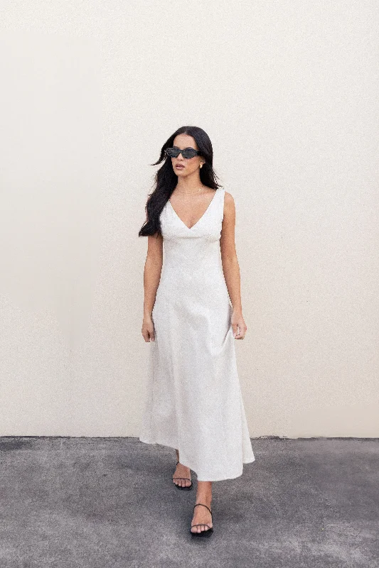 Adren Midi Dress - Oatmeal Elegant Floral Skirt Midi Dress