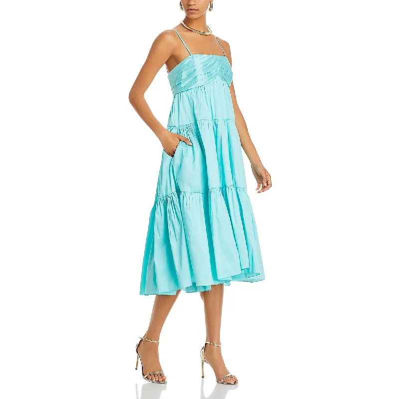 Amsale Womens Trapeze Tiered Pleated Midi Dress