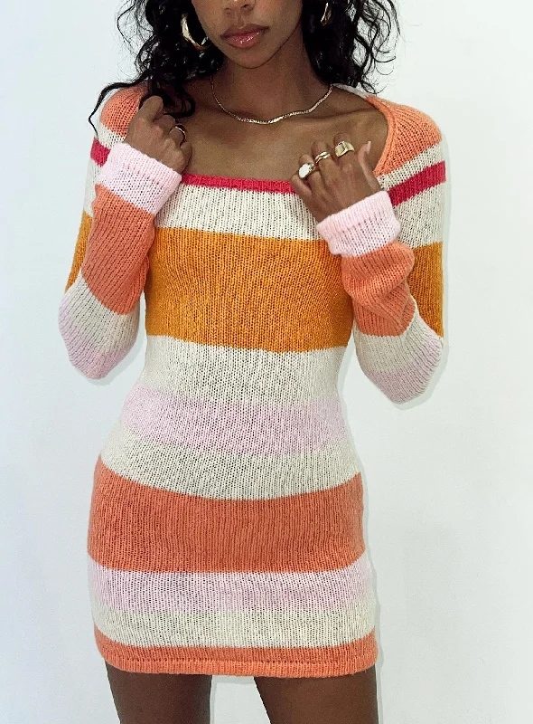 Ania Mini Dress Orange / Pink Multi Fashionable Polka Dot Mini Dress