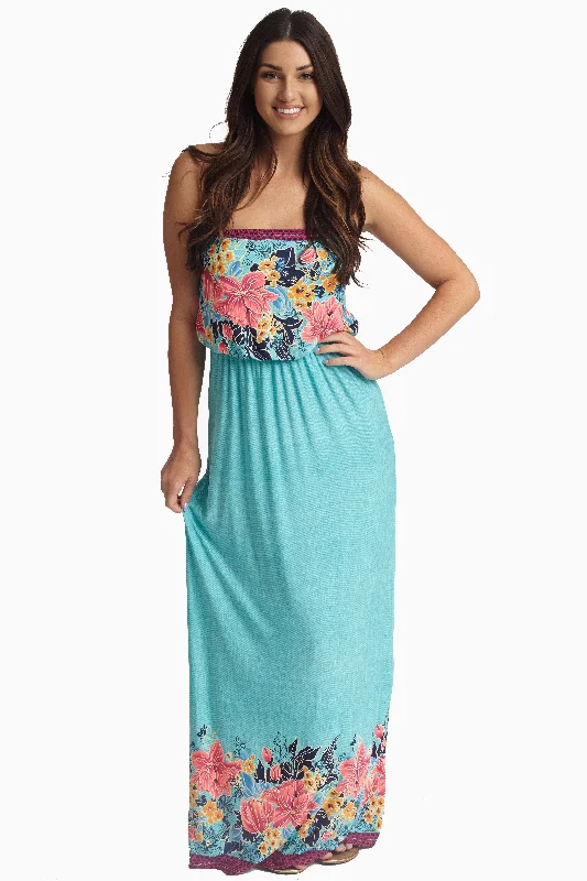 Aqua Tropic Floral Strapless Maxi Dress Cozy Spaghetti Strap Maxi Dress