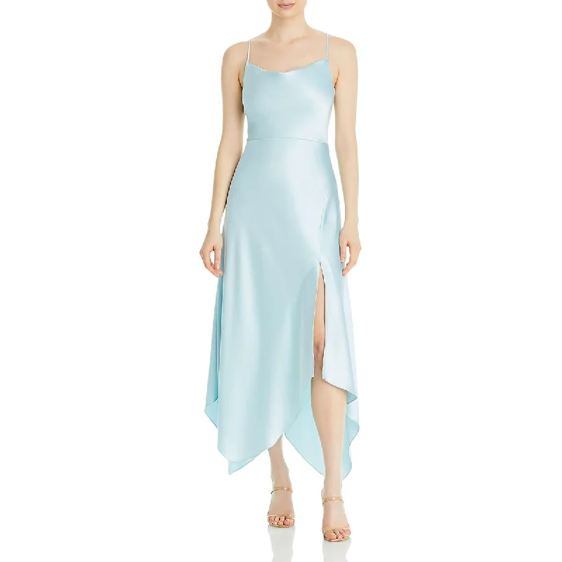 Aqua Womens Satin Drape Midi Dress