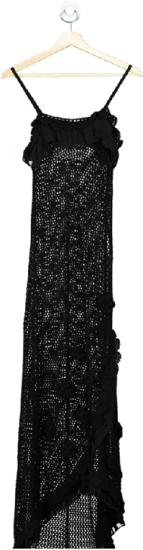 ASOS Black Crochet Maxi Dress XS Trendy Off-Shoulder Ruffle Maxi Dress