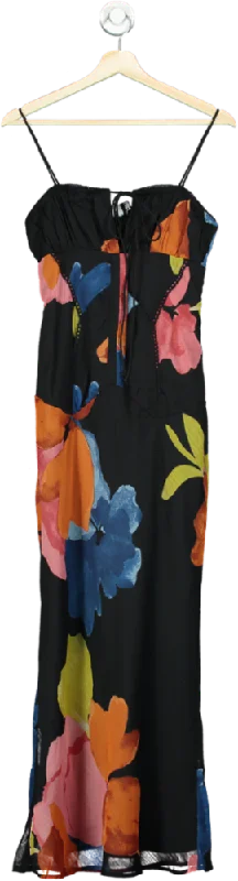 ASOS Black Floral Print Maxi Dress UK 8 Trendy V-Neck Maxi Dress