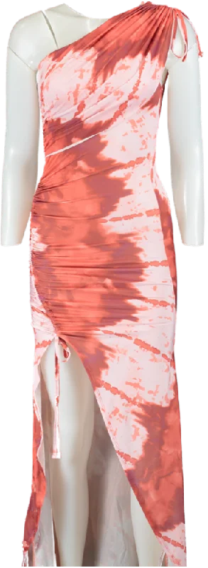 ASOS Design Coral Tie-Dye One Shoulder Maxi Dress UK XS Fashionable Chiffon Maxi Dress ASOS Design Coral Tie-Dye One Shoulder Maxi Dress UK XS Fashionable Chiffon Maxi Dress