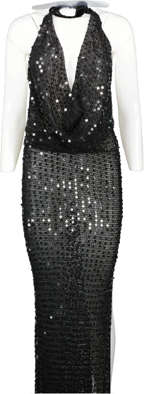 Aya Muse Black Halterneck Sequin Maxi Dress UK XS/S Chic Summer Maxi Dress