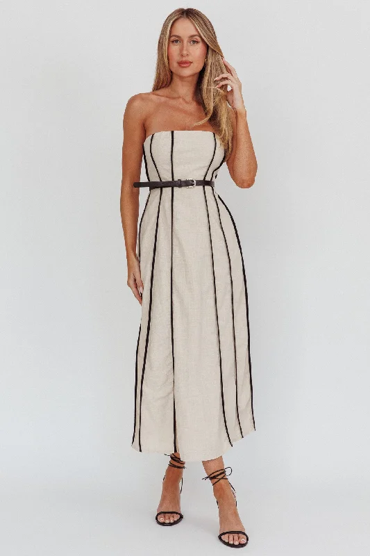 Azalea Sleeveless A-Line Midi Dress Sand Fashionable Skater Midi Dress