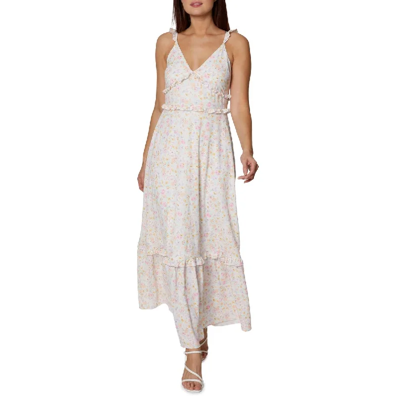 BCBGeneration Womens Floral Ruffled Maxi Dress Cozy Maxi Dress with Slit