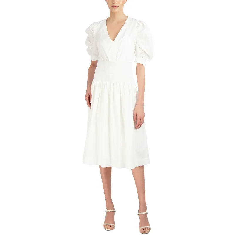 BCBGMAXAZRIA Womens Smocked Cotton Midi Dress