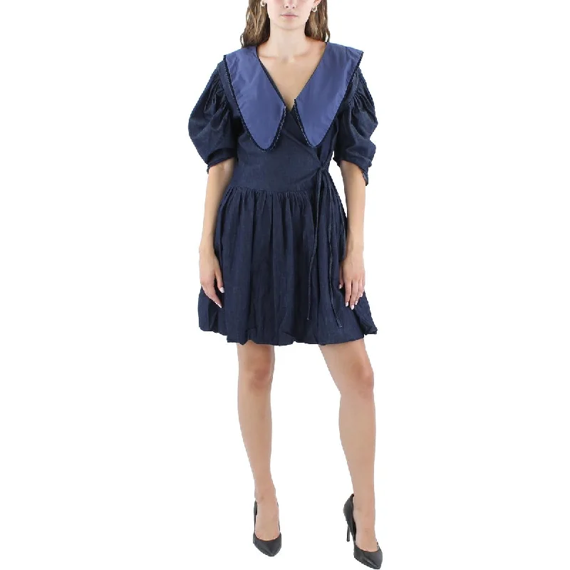 Beulah Womens Ruffled Cotton Midi Dress