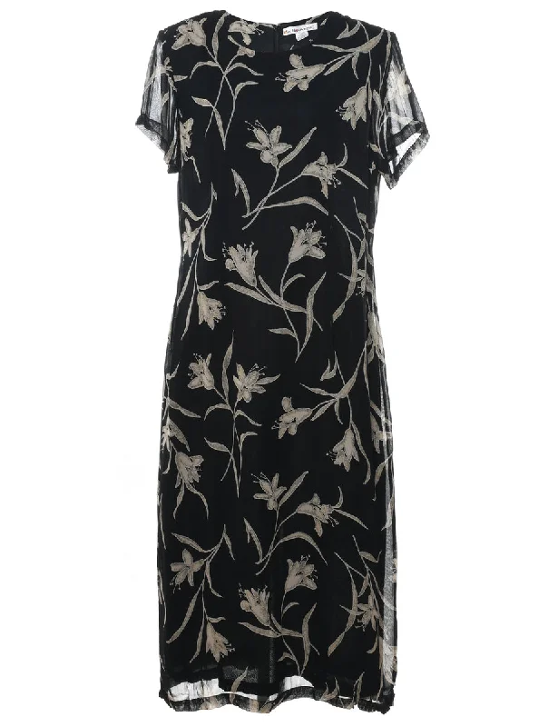 Black Floral Print Maxi Dress - L Trendy Maxi Dress with Belt