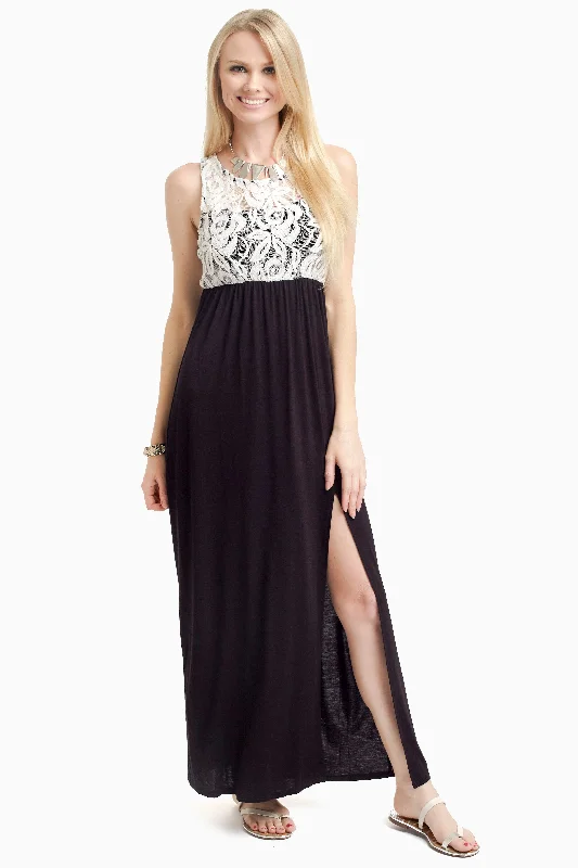Black Lace Top Maxi Dress Comfortable Casual Maxi Dress