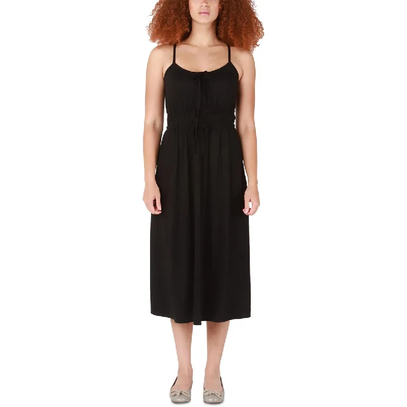 Black Tape_ Womens Drawstring Tie Front Midi Dress