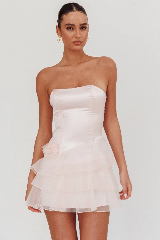 Bless Strapless Organza Ruffle Mini Dress Blush Classic Solid Mini Dress