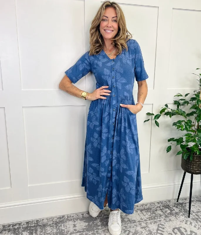 Blue Mia Cotton Midi Dress Stylish Button-Down Midi Dress