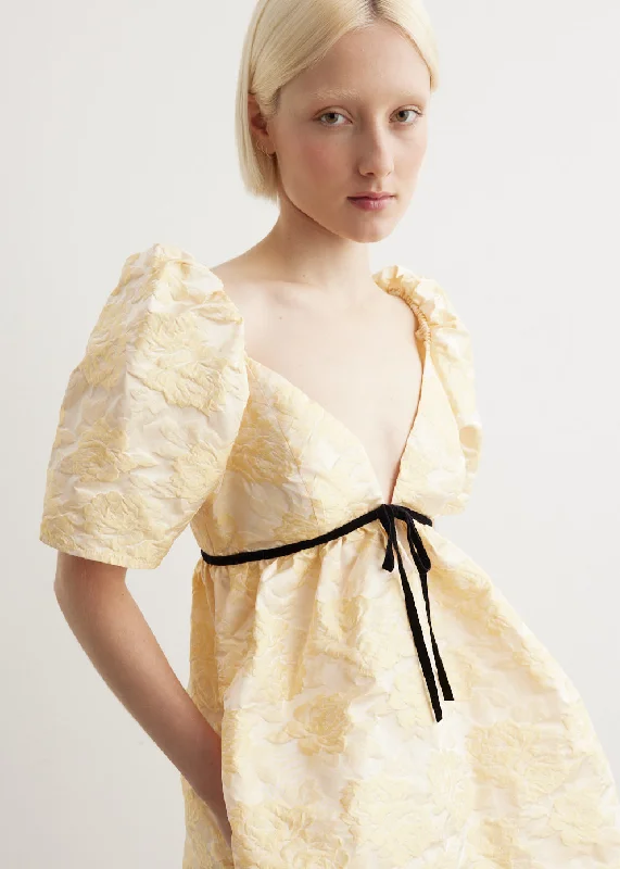 Botanical Jacquard Mini Dress Classic Floral Print Mini Dress