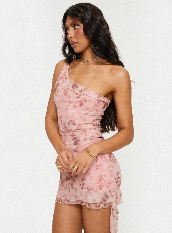 Bramwell One Shoulder Mini Dress Pink Elegant Sequin Mini Dress