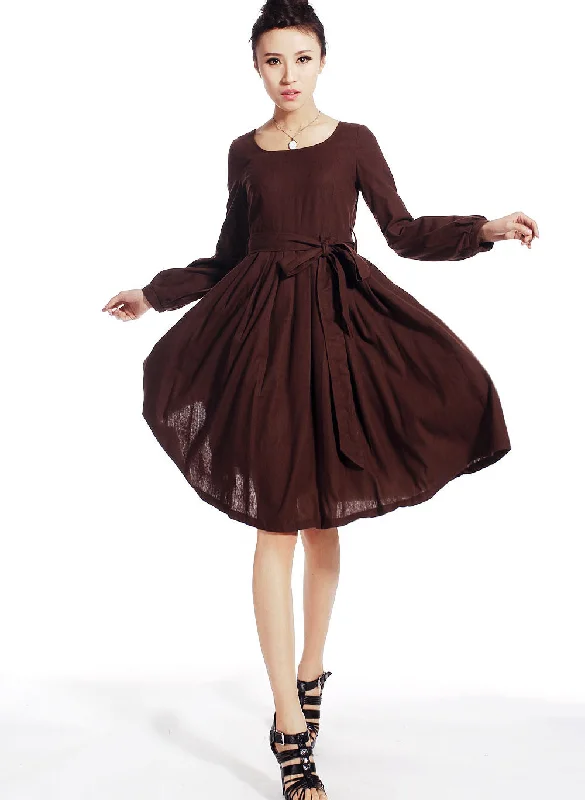 Brown linen midi dress (514) Cozy Knit Midi Dress