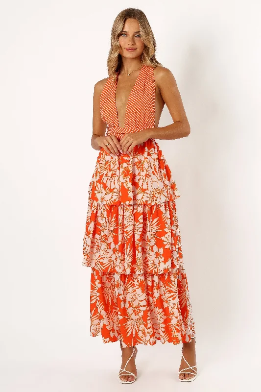 Calypso Tiered Midi Dress - Orange Comfortable Adjustable Strap Midi Dress