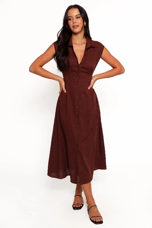 Cami Midi Dress - Chocolate Brown Trendy Midi Dress with Belt