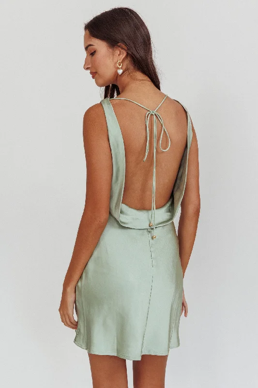 Cassiopeia Open Back Mini Dress Sage Cozy Cowl Neck Mini Dress