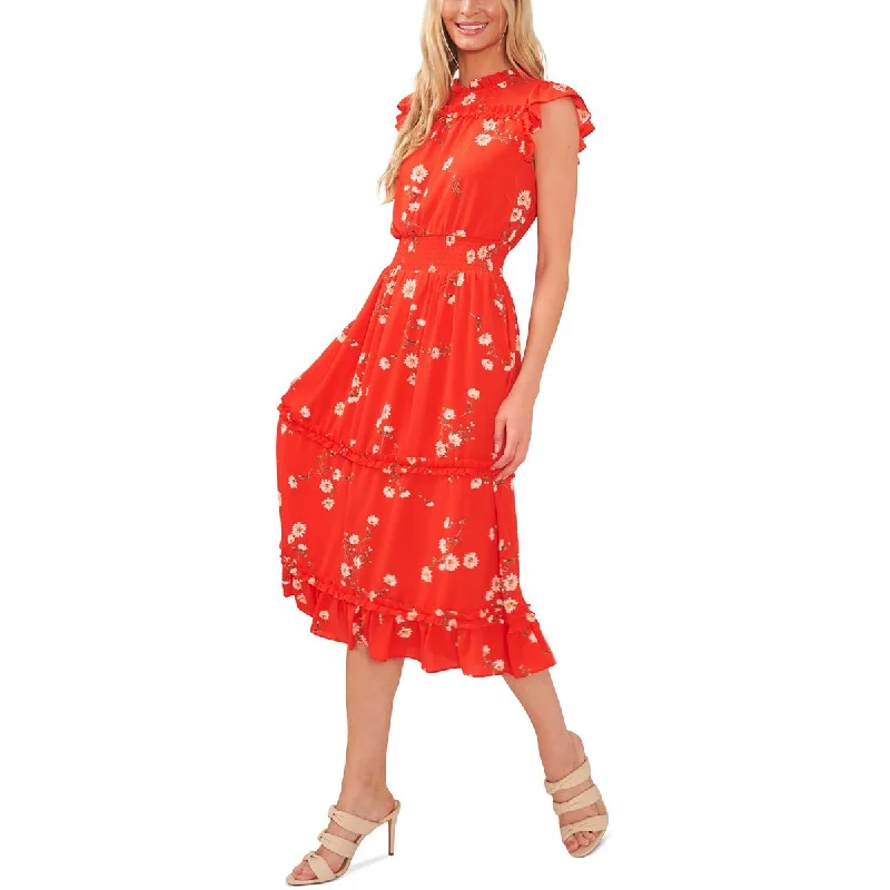 CeCe Womens Floral Print  Midi Dress