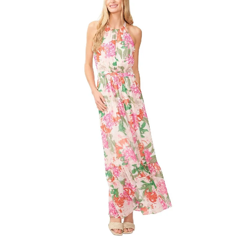 CeCe Womens Georgette Floral Print Maxi Dress Comfortable Maxi Dress with Sleeves