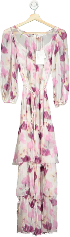 Christy Lynn Multi-Coloured Floral Silk Maxi Dress UK XS Fashionable Open-Back Maxi Dress Christy Lynn Multi-Coloured Floral Silk Maxi Dress UK XS Fashionable Open-Back Maxi Dress