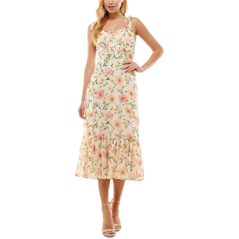 City Studios Womens Juniors Floral Print Calf Midi Dress