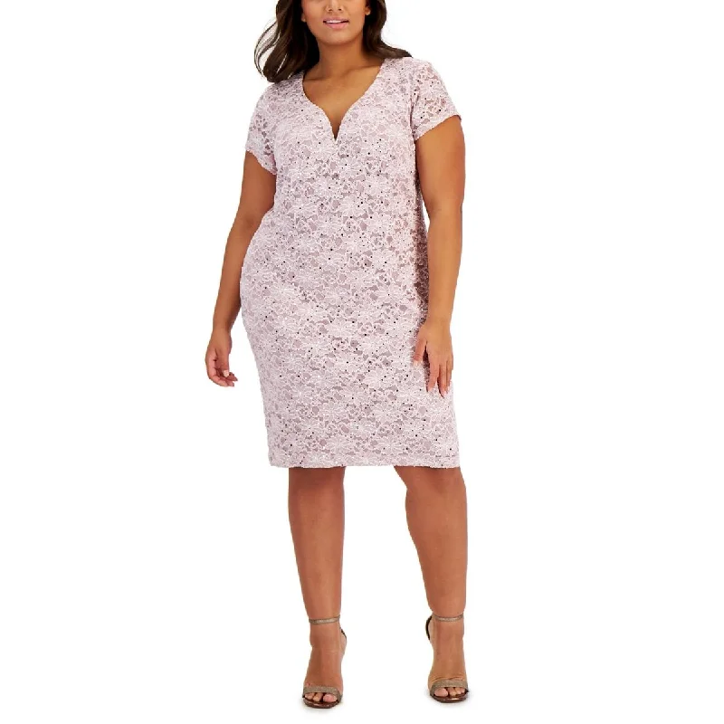 Connected Apparel Womens Plus Lace boning Midi Dress