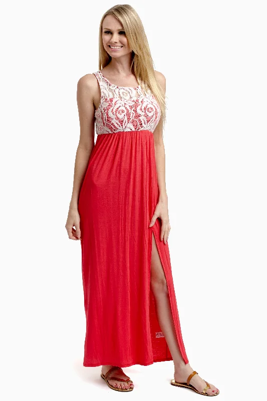 Coral Lace Top Maxi Dress Classic Tulle Maxi Dress