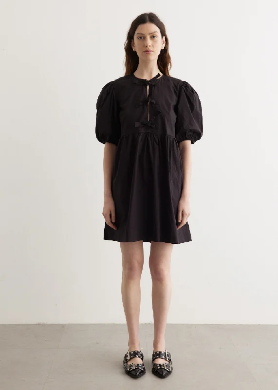 Cotton Poplin Tie String Mini Dress Stylish Plaid Mini Dress