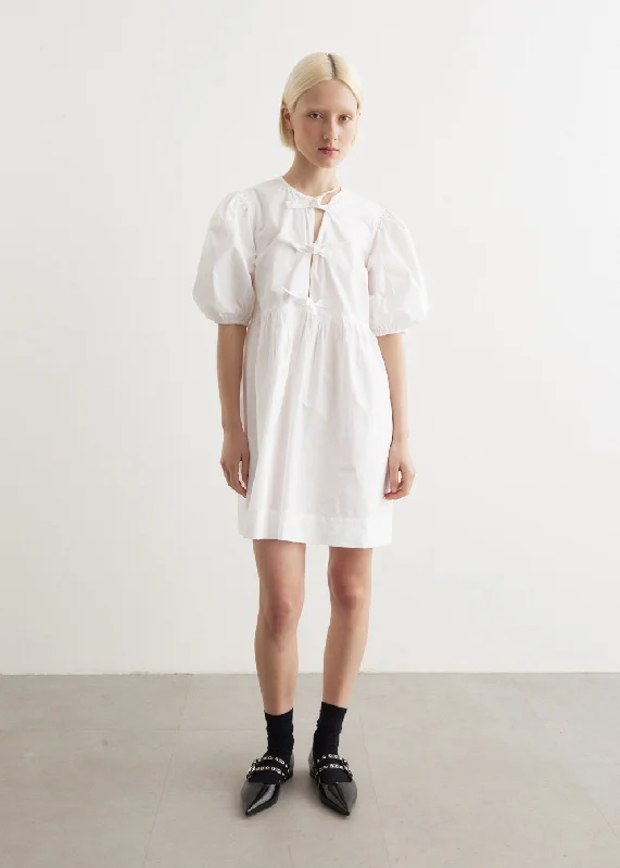 Cotton Poplin Tie String Mini Dress Chic Tropical Mini Dress