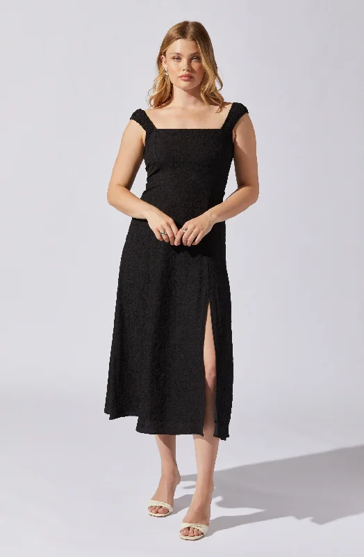 Crinkle Shoulder Midi Dress Elegant Satin Slip Midi Dress