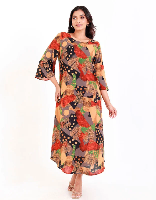 Curved Elegance Printed Midi Dress Comfortable Empire Waist Midi Dress
