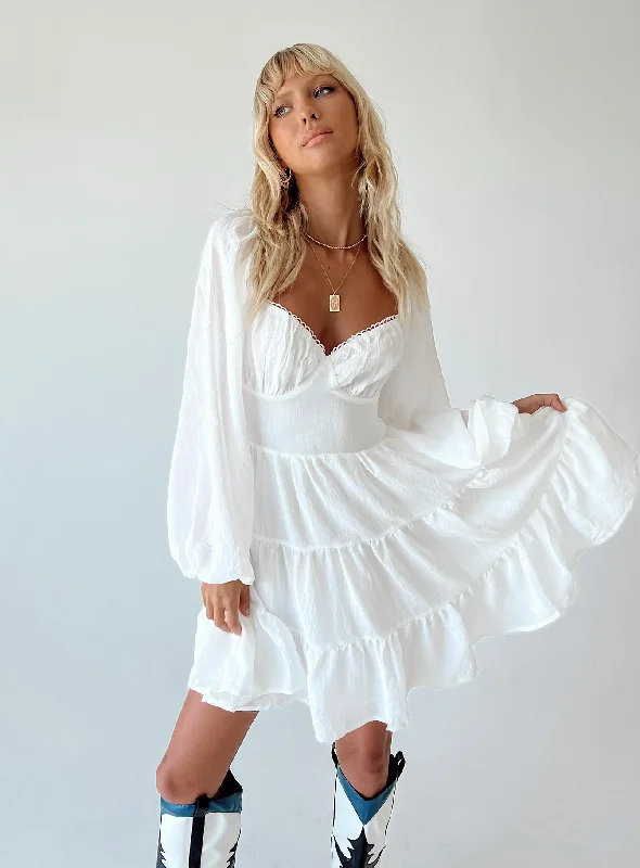 Danny Long Sleeve Mini Dress White Chic Puff Sleeve Mini Dress