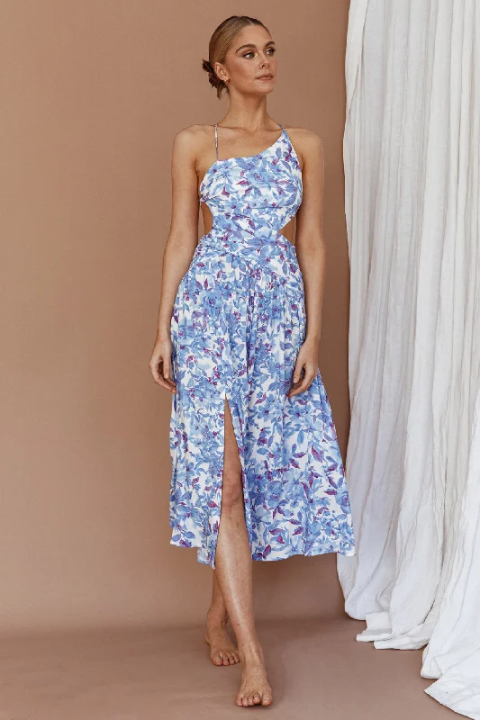 Destination Open Back Midi Dress Floral Blue Stylish Animal Print Midi Dress