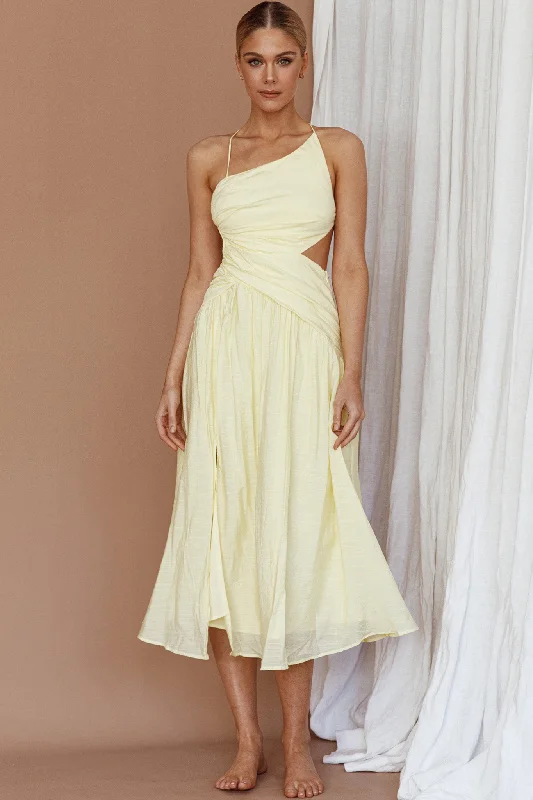 Destination Open Back Midi Dress Lemon Stylish Silk Midi Dress