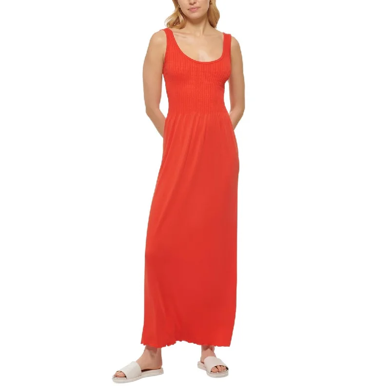 DKNY Jeans Womens Summer Slub Maxi Dress Cozy Open-Back Maxi Dress