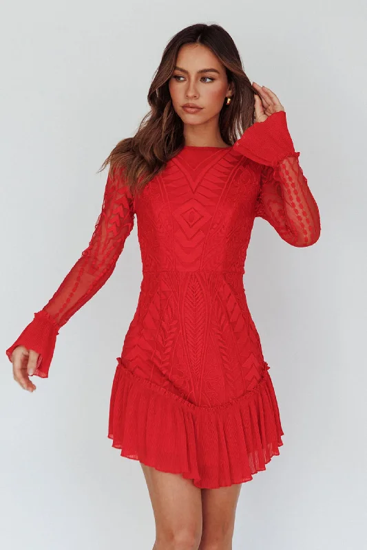 Dreamy Long Sleeve Mini Dress Red Classic White Mini Dress