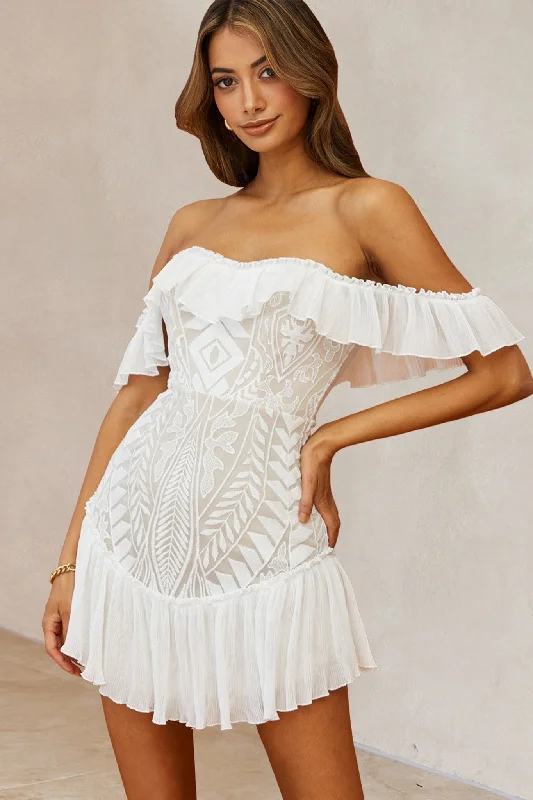 Dreamy Off-Shoulder Mini Dress White Chic Puff Sleeve Mini Dress