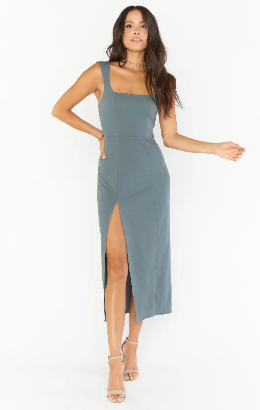 Eden Midi Dress ~ Dusty Sage Stretch Trendy Boho Midi Dress