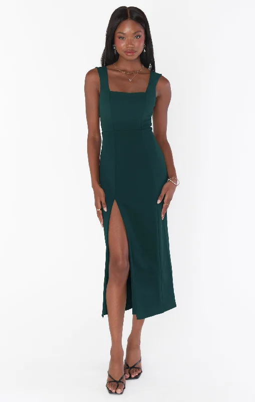 Eden Midi Dress ~ Emerald Stretch Comfortable Stretch Midi Dress