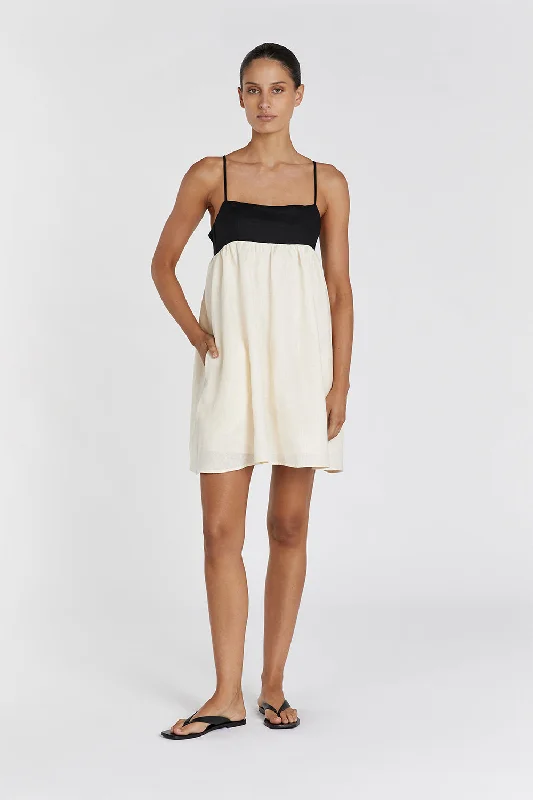 ELENA BUTTERMILK LINEN MINI DRESS Chic Bohemian Mini Dress