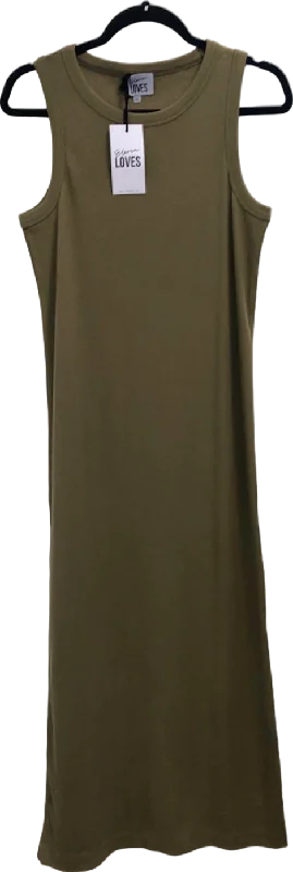 Eleven  Loves Khaki IZZY RIB JERSEY Midi Dress UK M