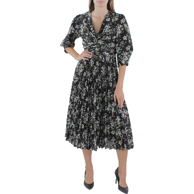 Elie Tahari Womens Floral Print Faux Wrap Midi Dress