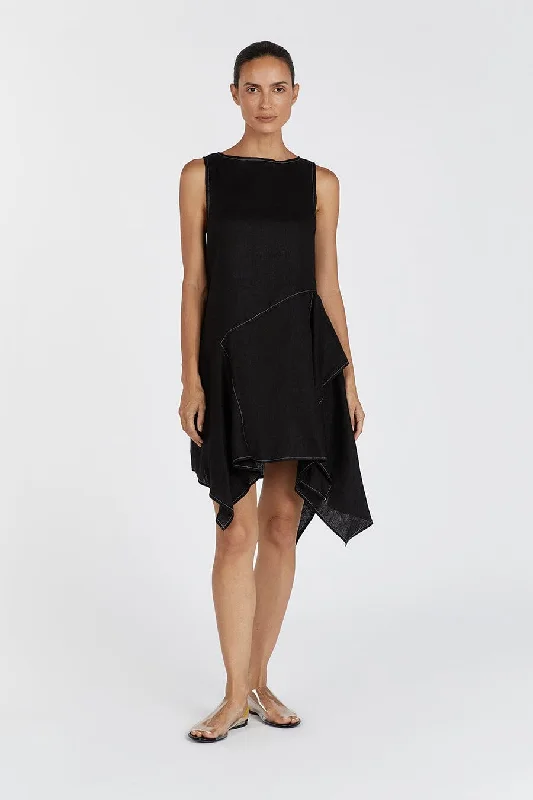 ELSIE BLACK LINEN MINI DRESS Classic Shift Mini Dress